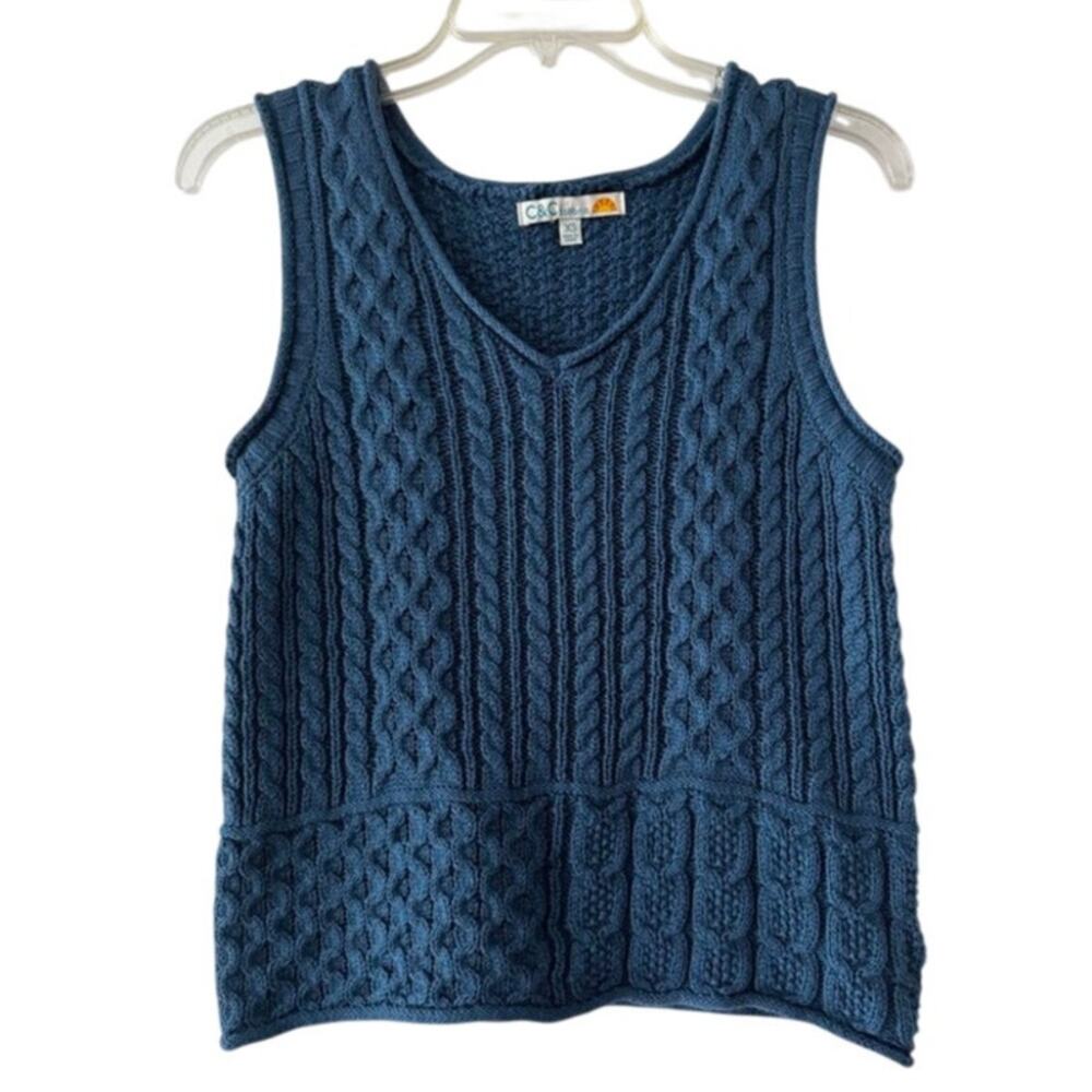 C&C blue cable knit sweater vest / sleeveless top - Size XS